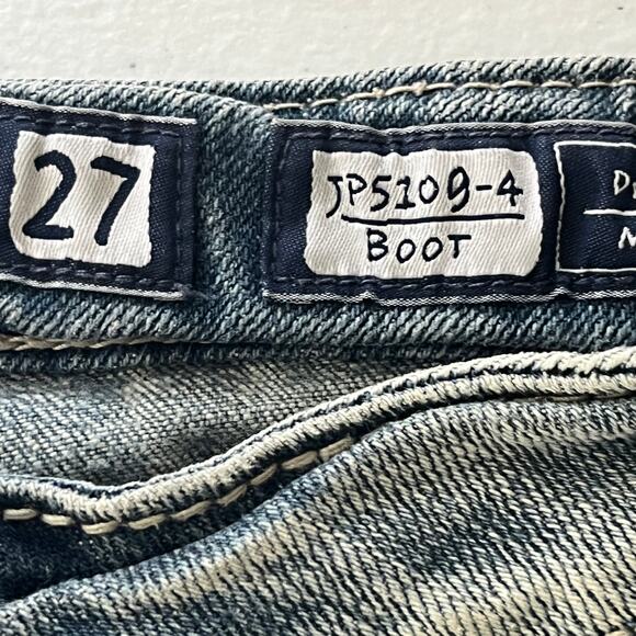 Miss Me Boot Cut Jeans EUC Fleur Rhinestones Distressed Size 27 - Picture 7 of 8